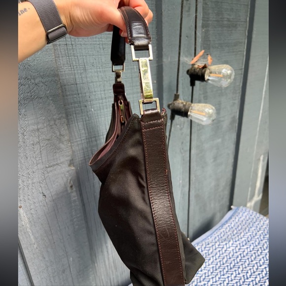 Gucci Vintage Nylon Hobo Shoulder Bag Dark Brown Y2K Small - Picture 4 of 9